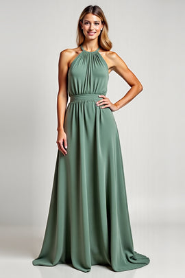 Eucalyptus Halter A Line Long Bridesmaid Dress