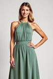 Eucalyptus Halter A Line Long Bridesmaid Dress