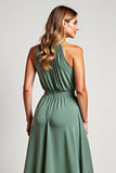 Eucalyptus Halter A Line Long Bridesmaid Dress