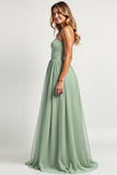 Dusty Sage Long A Line Ruched  Bridesmaid Dress