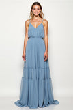 Dusty Blue Chiffon Backless Long Bridesmaid Dress