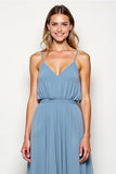 Dusty Blue Chiffon Backless Long Bridesmaid Dress