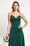 Spaghetti Straps Pine Backless Long Bridesmaid Dress