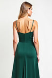 Spaghetti Straps Pine Backless Long Bridesmaid Dress