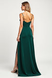 Pine V-Neck Long Satin Bridesmaid Dress with Slit