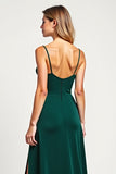Pine V-Neck Long Satin Bridesmaid Dress with Slit