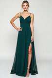 Pine A Line Long Chiffon Bridesmaid Dress with Slit