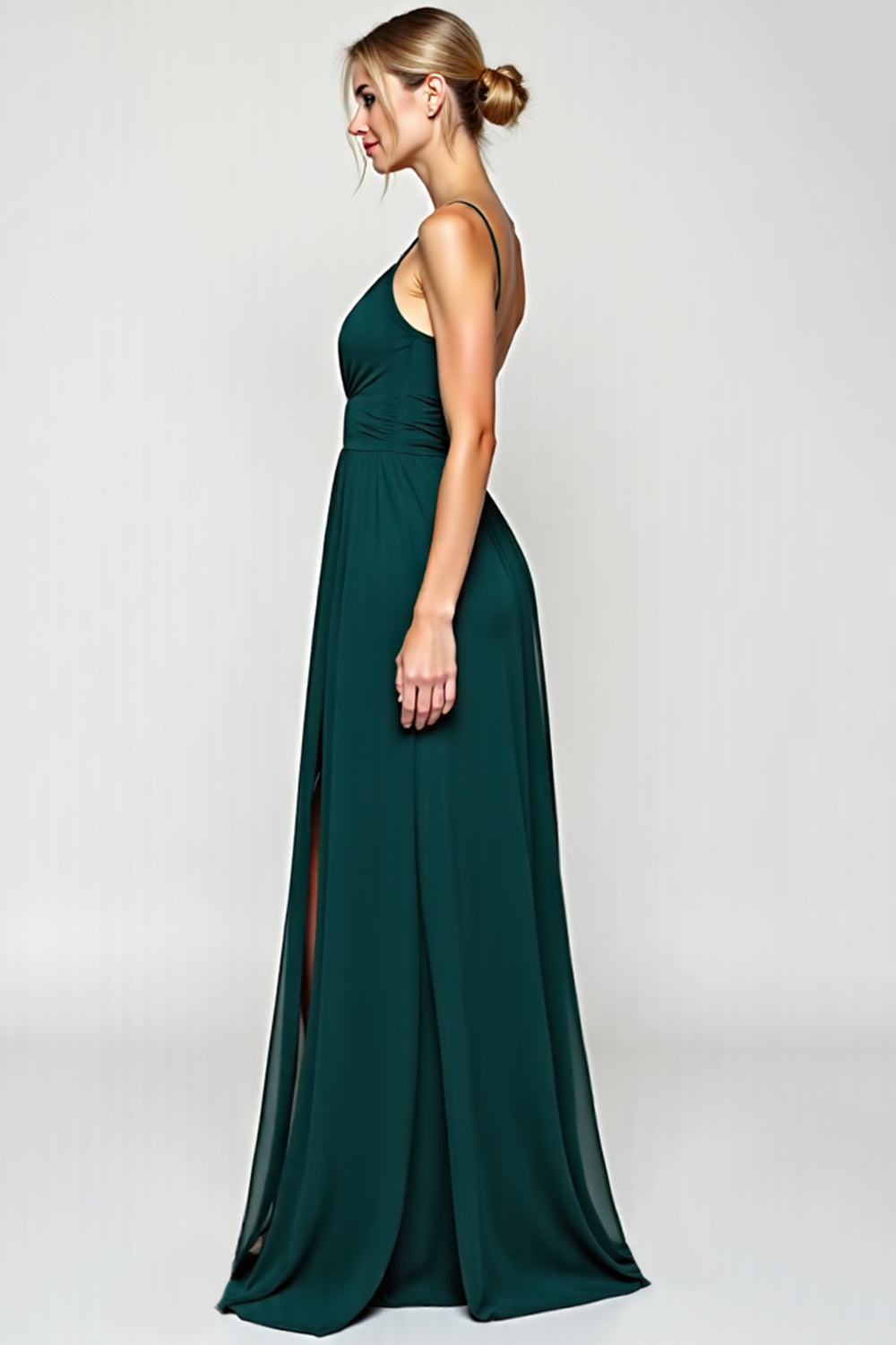 Pine A Line Long Chiffon Bridesmaid Dress with Slit