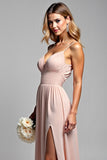 Dusty Rose Chiffon Backless Long Bridesmaid Dress with Slit