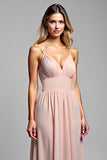 Dusty Rose Chiffon Backless Long Bridesmaid Dress with Slit
