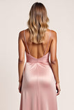 Blush Pink Sheath Satin Long Bridesmaid Dress with Slit