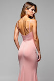 Blush Pink Sheath Backless Long Bridesmaid Dress with Slit