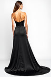 Strapless Corset Black Long Black Tie Dress with Slit