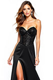 Strapless Corset Black Long Black Tie Dress with Slit