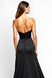 Strapless Corset Black Long Black Tie Dress with Slit
