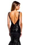 Sequins Long Sparkly Mermaid Tulle Black Tie Dress with Slit