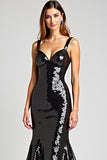 Sparkly Mermaid Lace-Up Back Long Black Tie Dress