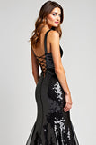 Sparkly Mermaid Lace-Up Back Long Black Tie Dress