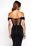 Off the Shoulder Long Black Mermaid Black Tie Dress with Slit