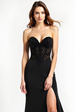 Long Appliqued Black Sweetheart Black Tie Dress with Slit