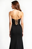 Long Appliqued Black Sweetheart Black Tie Dress with Slit