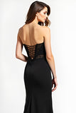 Long Appliqued Black Sweetheart Black Tie Dress with Slit