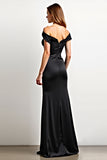 Off the Shoulder Black Mermaid  Backless Long Black Tie Dress