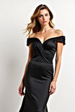 Off the Shoulder Black Mermaid  Backless Long Black Tie Dress