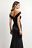 Off the Shoulder Black Mermaid  Backless Long Black Tie Dress