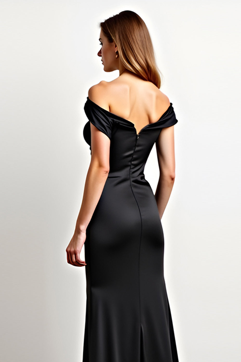 Off the Shoulder Black Mermaid  Backless Long Black Tie Dress