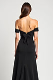 A Line Black Off the Shoulder Long Black Tie Dress with Slit