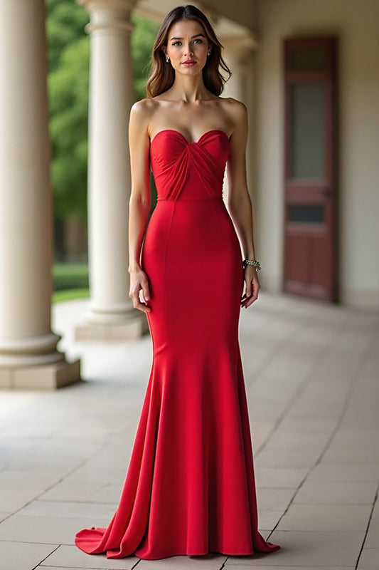 Red Sweetheart Mermaid Long Prom Dress