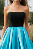 Black Blue Ball Gown Satin Long Prom Dress