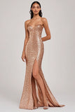 Sparkly Champagne Sequins Long Prom Dress with Slit