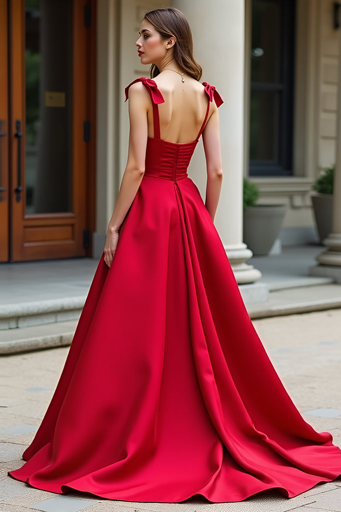 Ball Gown Strapless Red Satin Pleats Prom Dress LBQ3693 main image 1