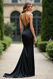 Sheath Black Sweetheart Satin Long Prom Dress with Beading