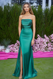 Sheath Green Square Neck Long Prom Dress with Slit