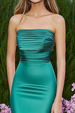 Sheath Green Square Neck Long Prom Dress with Slit