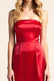 Square Neck Red Satin Backless Long Formal Dress