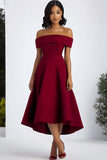 A Line Burgundy Off the Shoulder Formal Dress