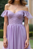 Ruched A Line Tulle Lilac Long Formal Dress