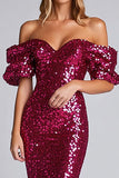 Fuchsia Strapless Sparkly Sheath Long Formal Dress