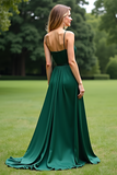 Spaghetti Straps Square Neck Dark Green Long Formal Dress