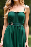 Spaghetti Straps Square Neck Dark Green Long Formal Dress