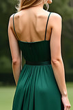 Spaghetti Straps Square Neck Dark Green Long Formal Dress