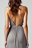 Grey Spaghetti Straps Sheath Long Formal Dress with Slit