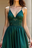 A Line Dark Green Satin Backless Long Formal Dress