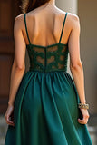 A Line Dark Green Satin Backless Long Formal Dress