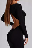 Black Long Sheath Cut Out Jersey Formal Dress with Sleeves
