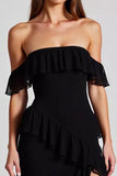 Black Backless Chiffon Square Neck Formal Dress with Slit